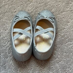 Girls' Silver Glitter Ballet Flats with Crisscross Straps